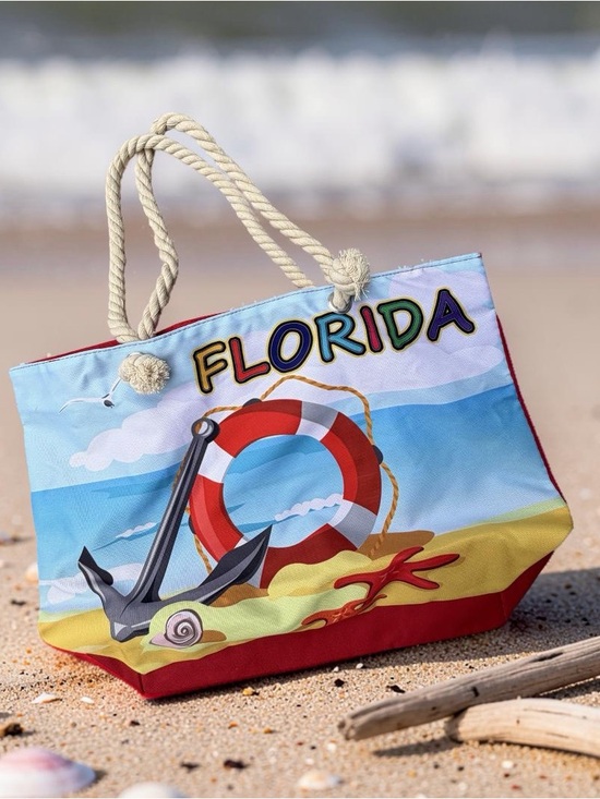 Source Unknown Handbags - Source Unknown Florida Graphic Rope-Handle Tote in Red, Blue, Yellow